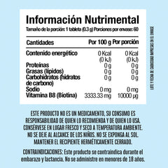Biotina 10,000 mcg - Vitamina B8 - 60 tabletas