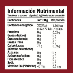 Vitamina B6 Piridoxina 60 cápsulas