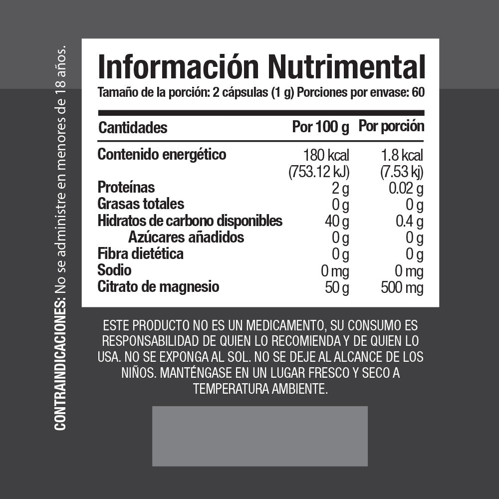 Citrato de Magnesio 120 Cápsulas - Tienda Kukamonga