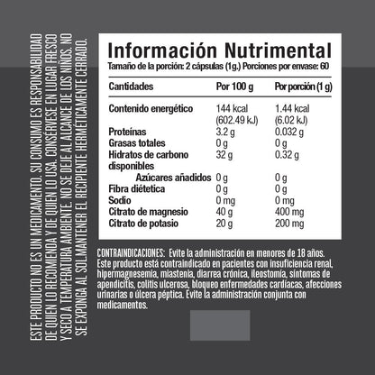 Citrato de Magnesio + Citrato de Potasio 120 cápsulas - Tienda Kukamonga