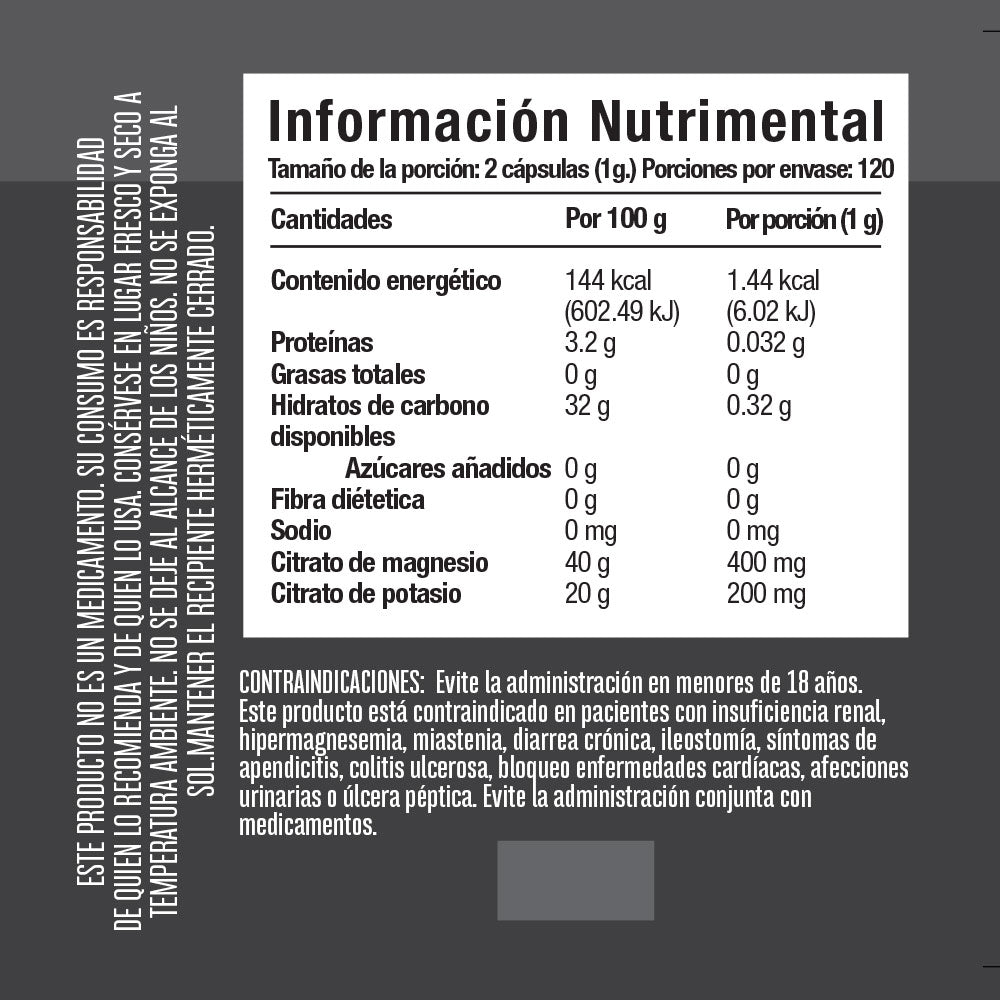 Citrato de Magnesio + Citrato de Potasio 240 cápsulas - Tienda Kukamonga