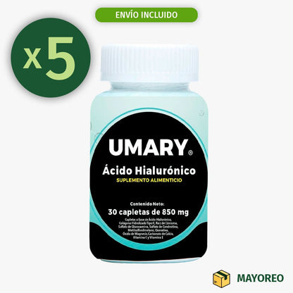 Paquete de 5 Ácido Hialurónico UMARY 30 Tabletas - Tienda Kukamonga