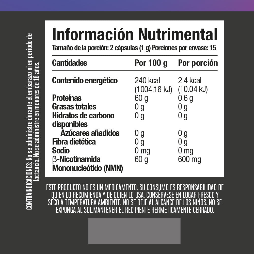 Precursor de NAD+ β-Nicotinamida Mononucleótido (NMN) 30 cápsulas - Tienda Kukamonga