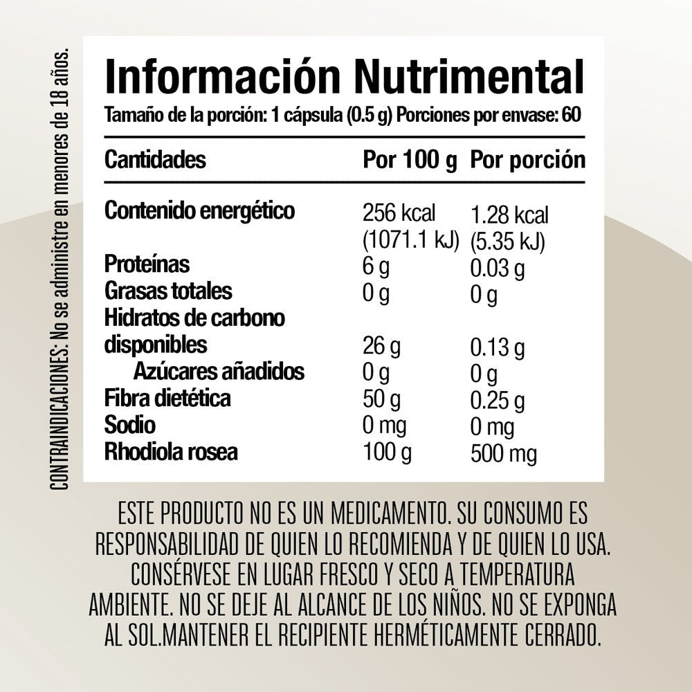 Rhodiola Rosea - 60 cápsulas - Tienda Kukamonga