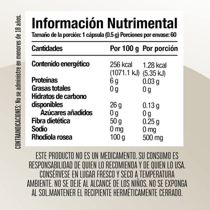Rhodiola Rosea - 60 cápsulas - Tienda Kukamonga